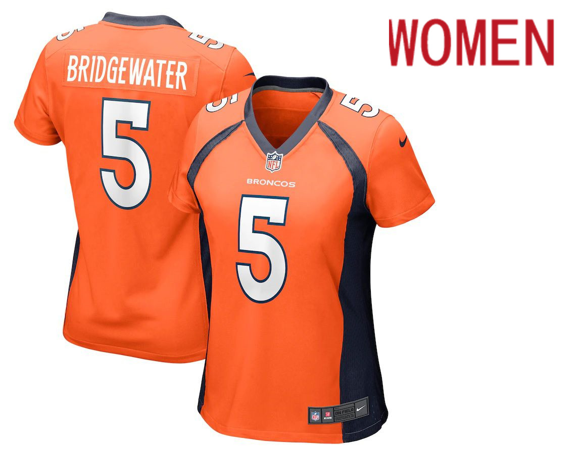 Women Denver Broncos #5 Teddy Bridgewater Orange Nike Game NFL Jersey->women nfl jersey->Women Jersey